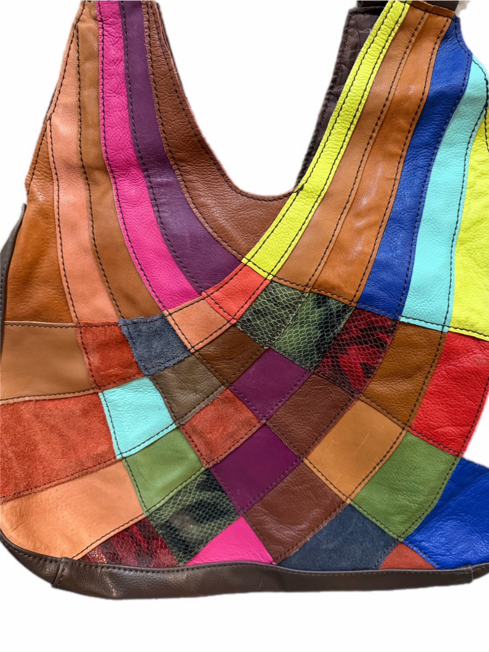 Wilsons Leather Multicolor Genuine Leather Patchwork Hobo Shoulder Boho Purse - Picture 7 of 10
